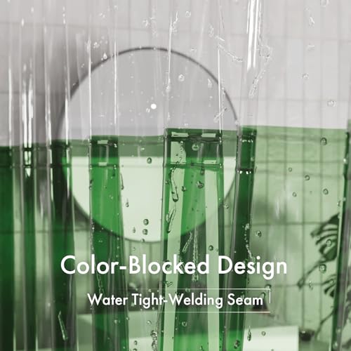 AmazerBath 100% EVA Shower Curtain Liner, 72 x 72 Inches Heavy Duty Shower Curtain and Liner 2-in-1 with 3 Clear Stones and 12 Brass Grommets, Color Block Soft Shower Liner - Clear & Pine Green - Image 2