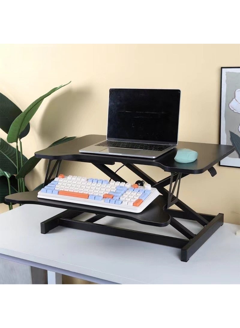 GT-Wheel Desk Converter Standing Height Adjustable Sit Stand Table Riser with Keyboard Tray Gas Spring Lift Workstation - Image 1