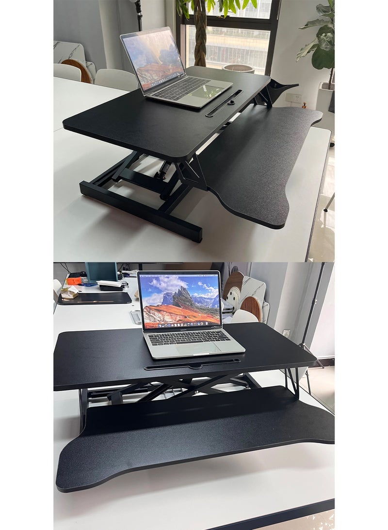 GT-Wheel Desk Converter Standing Height Adjustable Sit Stand Table Riser with Keyboard Tray Gas Spring Lift Workstation - Image 4