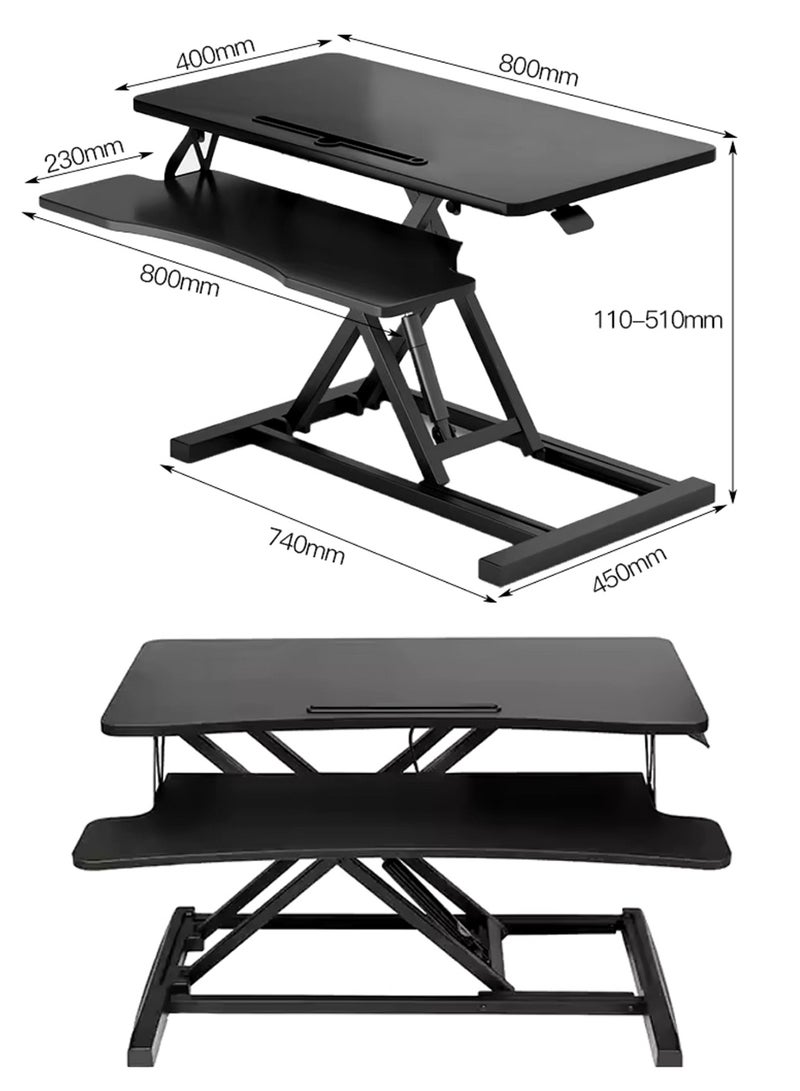 GT-Wheel Desk Converter Standing Height Adjustable Sit Stand Table Riser with Keyboard Tray Gas Spring Lift Workstation - Image 2