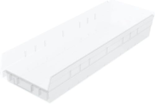 AkroMils 30164 Plastic Shelf Bins Heavy Duty Storage Bins for Garage Closet and Drawer Organization 24Inch x 612Inch x 4Inch Clear 6Pack