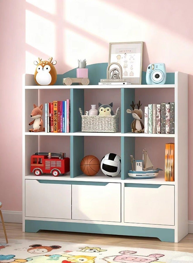 JCB CHIC خزانة كتب خشبية من الأرض إلى السقف، خزانة كتب مكونة من 3 طوابق مع 6 أرفف تخزين مفتوحة و3 أبواب، خزانة تخزين طويلة قائمة على الأرض للمكتب المنزلي وغرفة المعيشة وغرفة النوم - Image 1