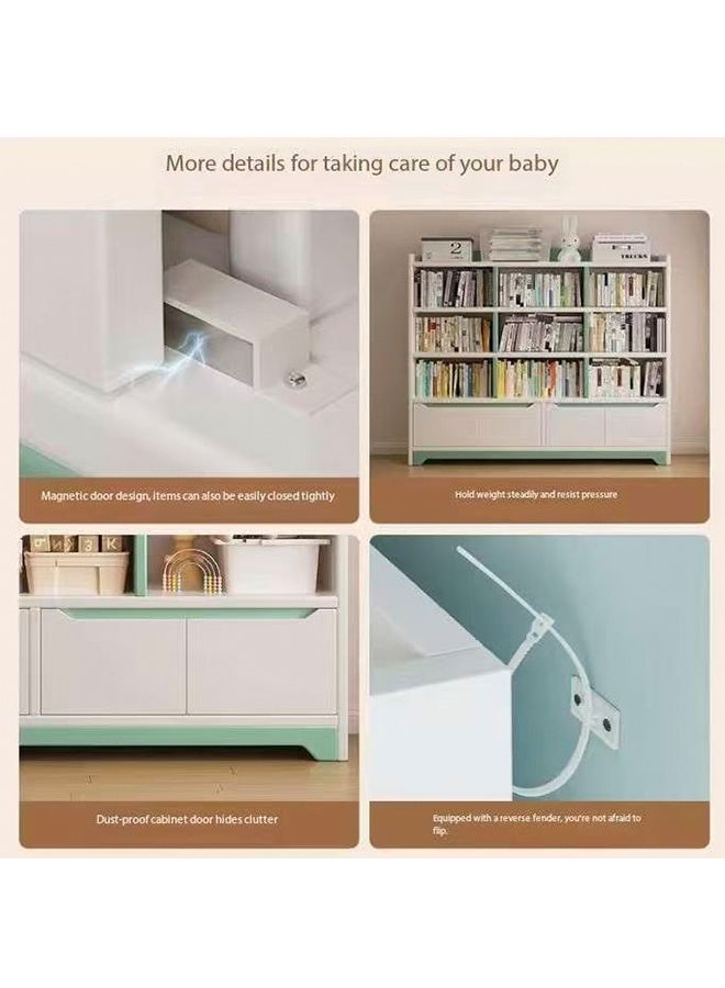 JCB CHIC خزانة كتب خشبية من الأرض إلى السقف، خزانة كتب مكونة من 3 طوابق مع 6 أرفف تخزين مفتوحة و3 أبواب، خزانة تخزين طويلة قائمة على الأرض للمكتب المنزلي وغرفة المعيشة وغرفة النوم - Image 3