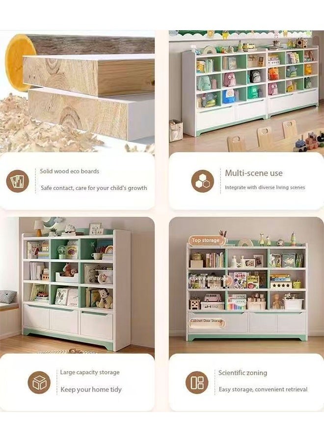 JCB CHIC خزانة كتب خشبية من الأرض إلى السقف، خزانة كتب مكونة من 3 طوابق مع 6 أرفف تخزين مفتوحة و3 أبواب، خزانة تخزين طويلة قائمة على الأرض للمكتب المنزلي وغرفة المعيشة وغرفة النوم - Image 4