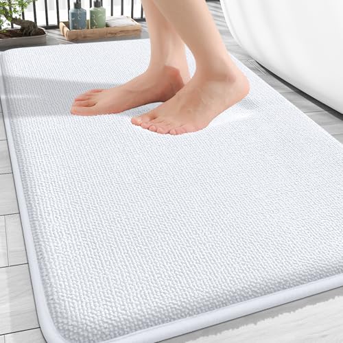 OLANLY Thick Memory Foam Bath Mat Rug 30x20, Extra Soft Absorbent Bathroom Rug, Quick Dry Bath Mats, Non-Slip, Machine Washable Carpet for Bathroom, Tub and Shower, Home Decor Accessories, White - Image 1