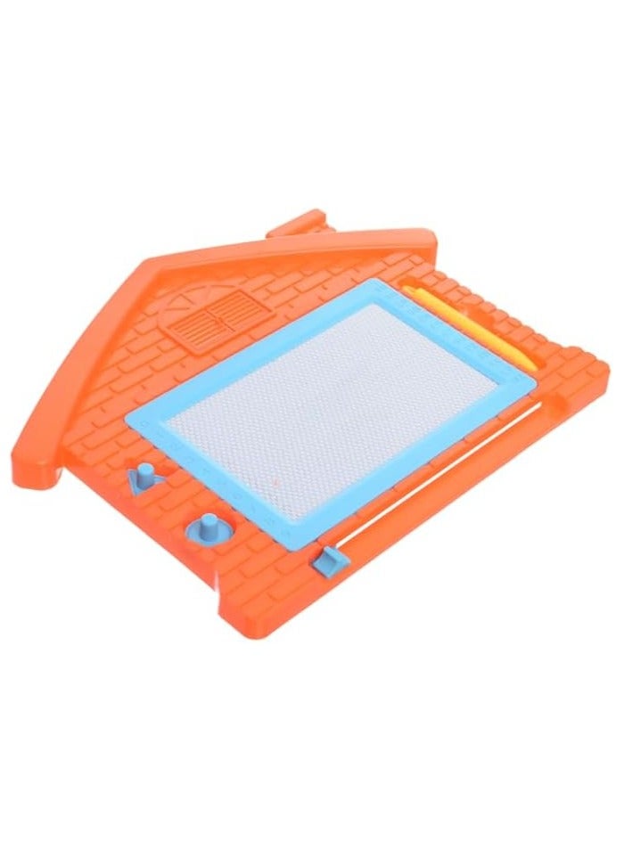 أروما لوح رسم وكتابة مغناطيسي للأطفال - شكل منزل، لوحة رسم قابلة للمسح مع طوابع وقلم، لعبة تعليمية إبداعية، 20 × 25 سم - بلاستيك أحمر - Image 2