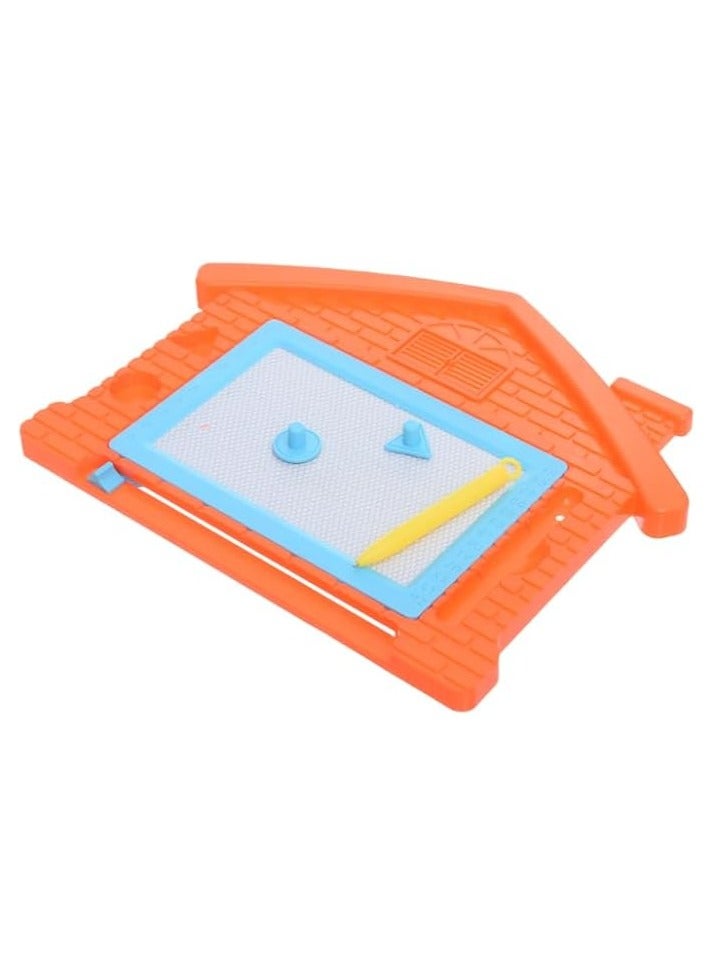 أروما لوح رسم وكتابة مغناطيسي للأطفال - شكل منزل، لوحة رسم قابلة للمسح مع طوابع وقلم، لعبة تعليمية إبداعية، 20 × 25 سم - بلاستيك أحمر - Image 3