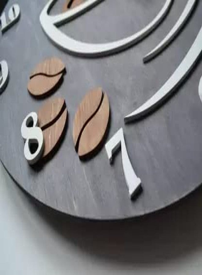 NABSTER Coffee Lovers Analog Wall Clock - Featuring A Coffee Decor Wall Art Posters Style Wooden Clock Perfect For Any Kitchen,Home Decoration,Cafe Bar,Dinner,Or Restaurant - 30 Cm/12 Inches In Black - Image 2