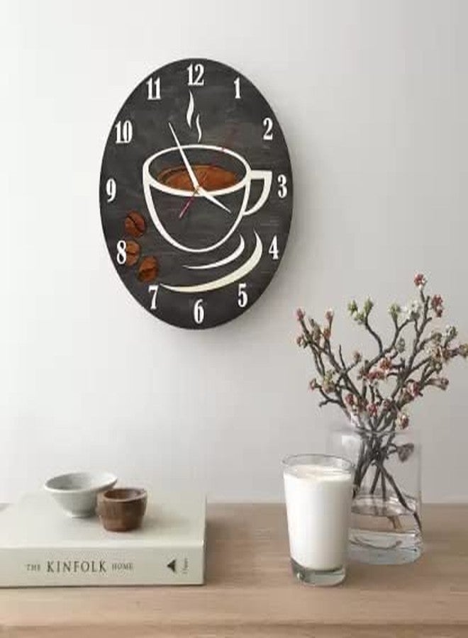 NABSTER Coffee Lovers Analog Wall Clock - Featuring A Coffee Decor Wall Art Posters Style Wooden Clock Perfect For Any Kitchen,Home Decoration,Cafe Bar,Dinner,Or Restaurant - 30 Cm/12 Inches In Black - Image 1