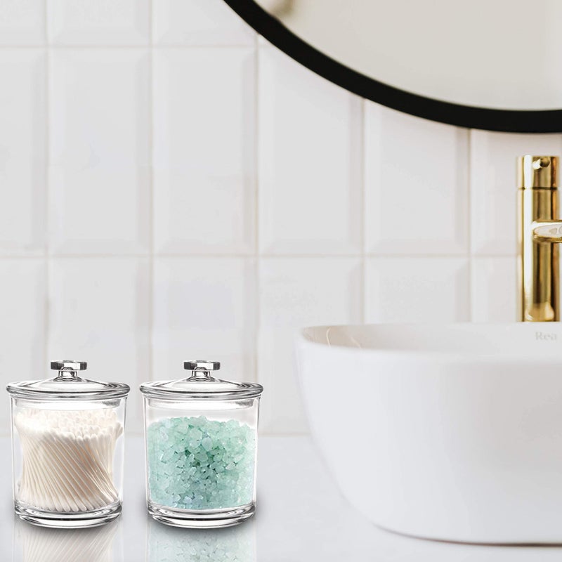 Youngever 2 Pack 15 Ounce Clear Plastic Apothecary Jars, Qtip Holder, Cotton Swab Holder, Bathroom Vanity Organizer for Cotton Balls, Cotton Swab, Qtips - Image 5