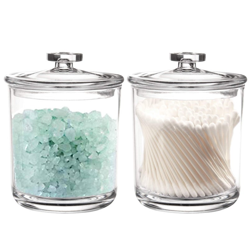 Youngever 2 Pack 15 Ounce Clear Plastic Apothecary Jars, Qtip Holder, Cotton Swab Holder, Bathroom Vanity Organizer for Cotton Balls, Cotton Swab, Qtips - Image 1