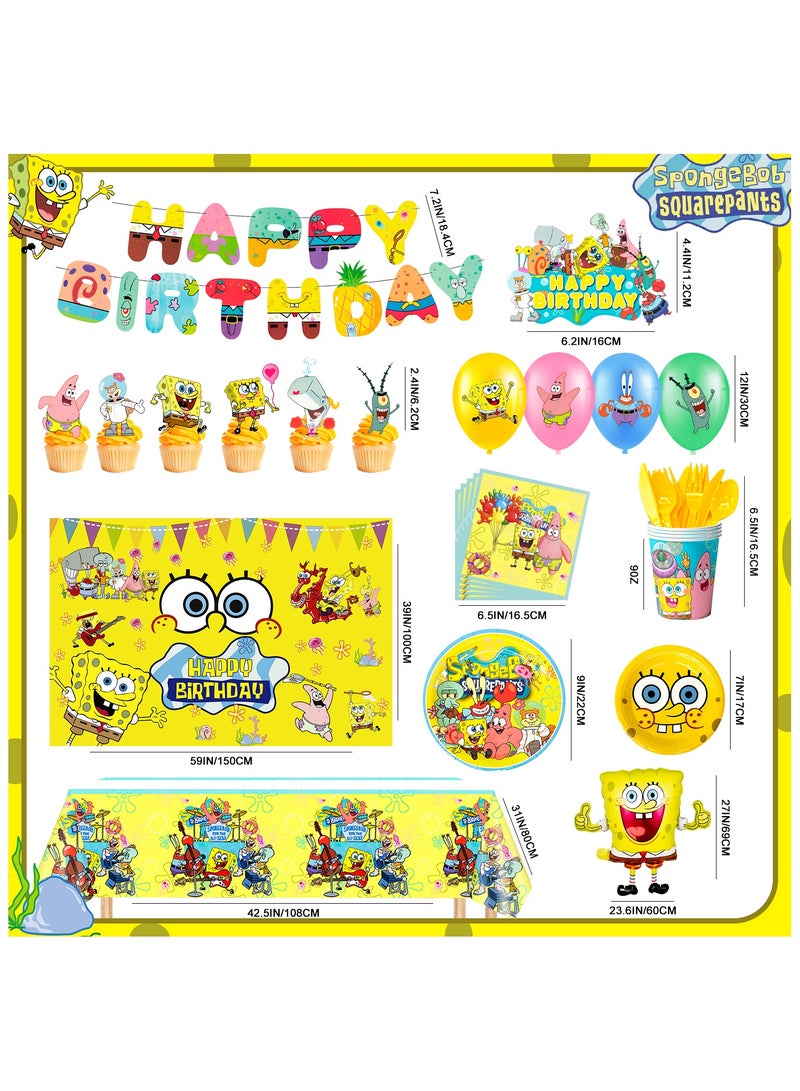 ILovhaprty SpongeBob Birthday Decorations for 10 Guests, 99 Pcs SpongeBob Party Decorations & SpongeBob Party Tableware Set - SpongeBob Party Plates Cups Napkins Backdrop Balloon Banners etc SpongeBob Party Supplies - Image 3