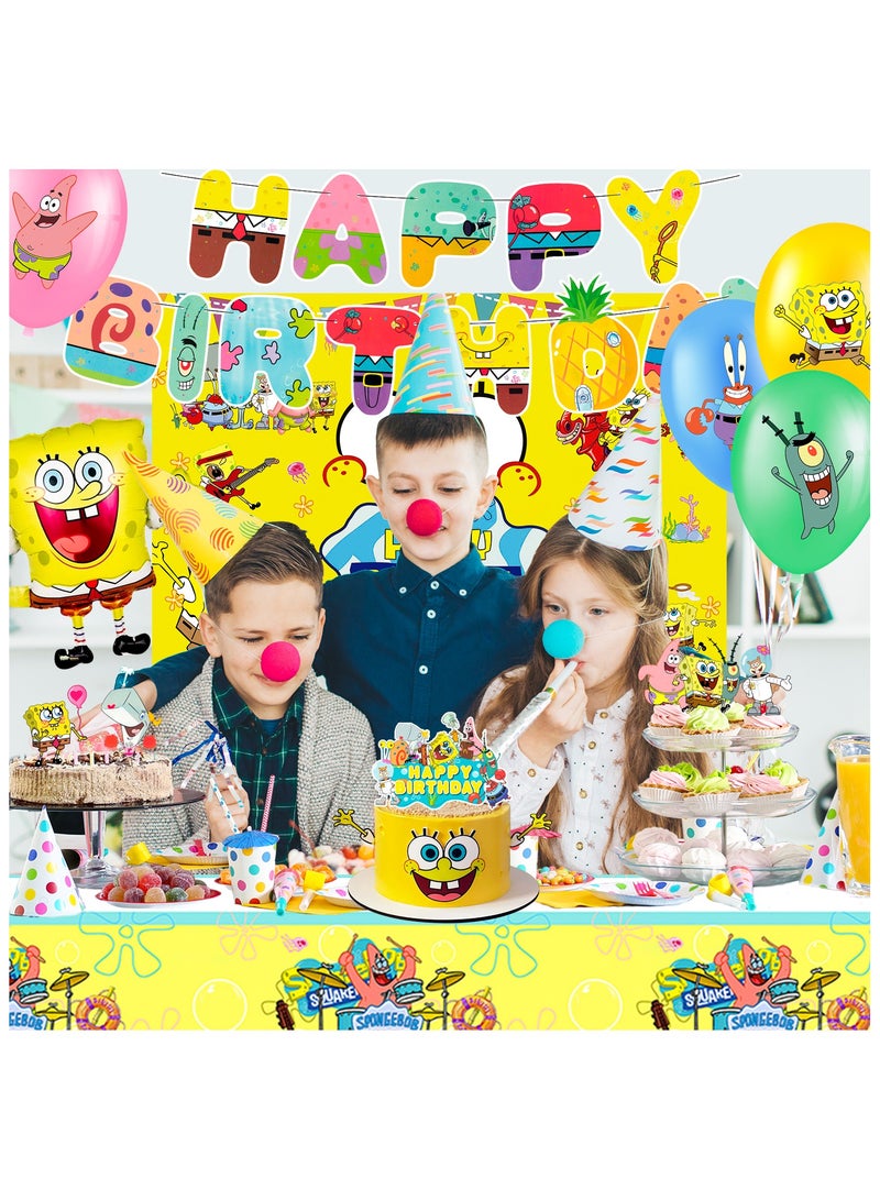 ILovhaprty SpongeBob Birthday Decorations for 10 Guests, 99 Pcs SpongeBob Party Decorations & SpongeBob Party Tableware Set - SpongeBob Party Plates Cups Napkins Backdrop Balloon Banners etc SpongeBob Party Supplies - Image 4