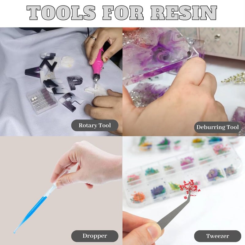 R H LIFESTYLE R H LIFESTYLE 12 Pcs Epoxy Resin Art Tool Kit with Measuring Cup, Silicone Brush, Rotary Tool, Tweezers, Measuring Scale, Sand Paper, Deburr Handle, Hand Drill and Dropper DIY Resin Art Kit (Big)  - Image 3