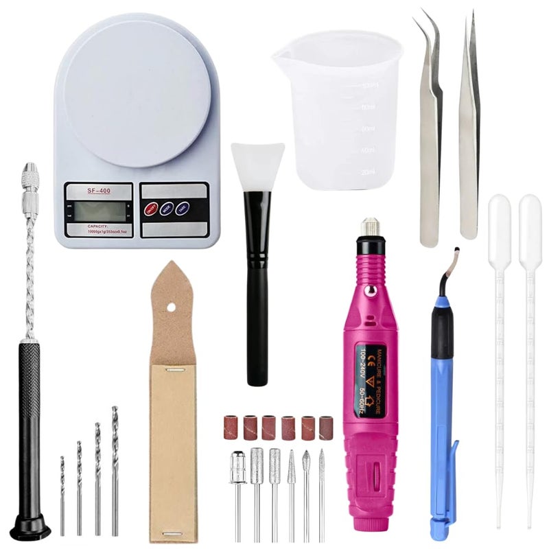 R H LIFESTYLE R H LIFESTYLE 12 Pcs Epoxy Resin Art Tool Kit with Measuring Cup, Silicone Brush, Rotary Tool, Tweezers, Measuring Scale, Sand Paper, Deburr Handle, Hand Drill and Dropper DIY Resin Art Kit (Big)  - Image 1