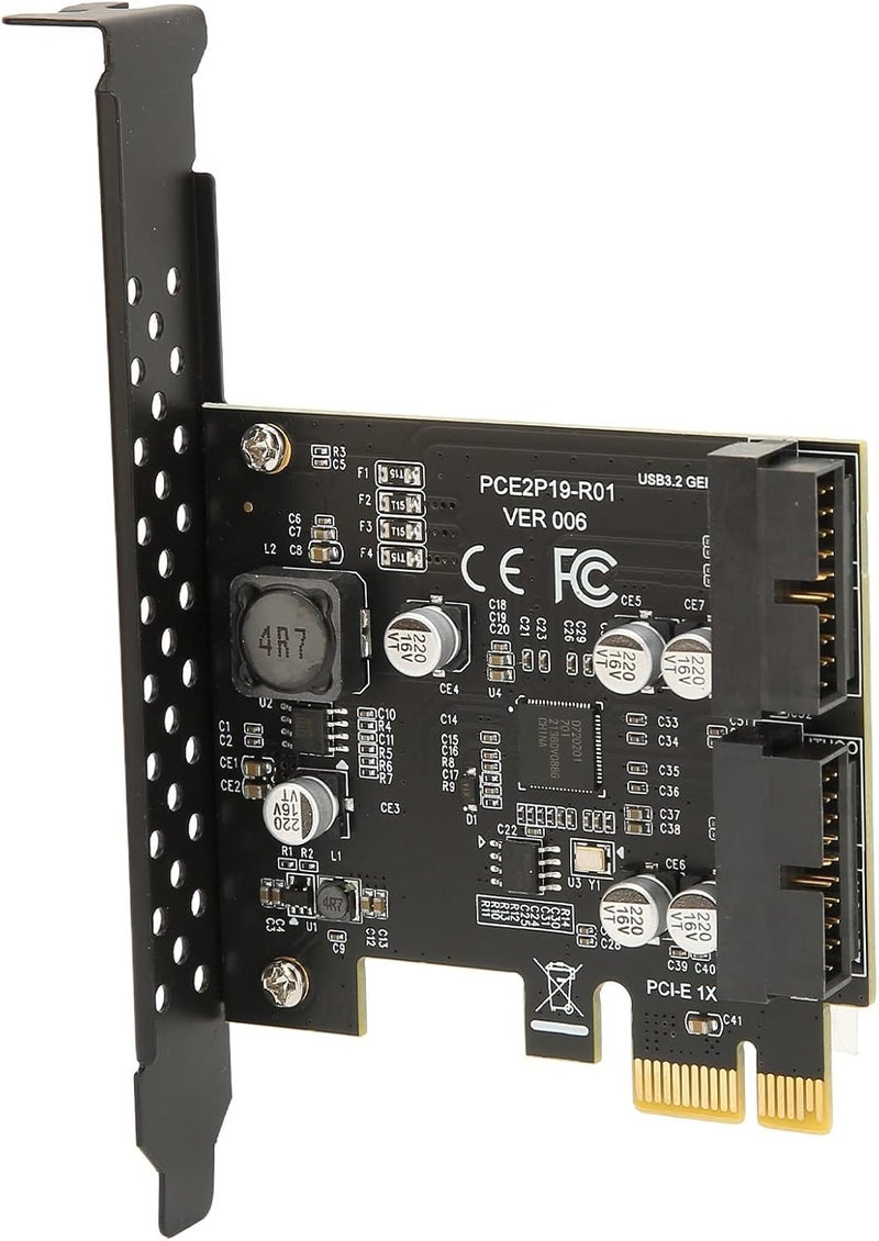 بطاقة توسعة USB 3.2 عالية الطاقة ذات منفذين بسرعة 5Gbps، مناسبة لأنظمة WinXP 8، 10، 11، بوصلة تحويل من PCIE إلى USB بموصل 19PIN وحاجز معدني (لون أسود) - Image 2