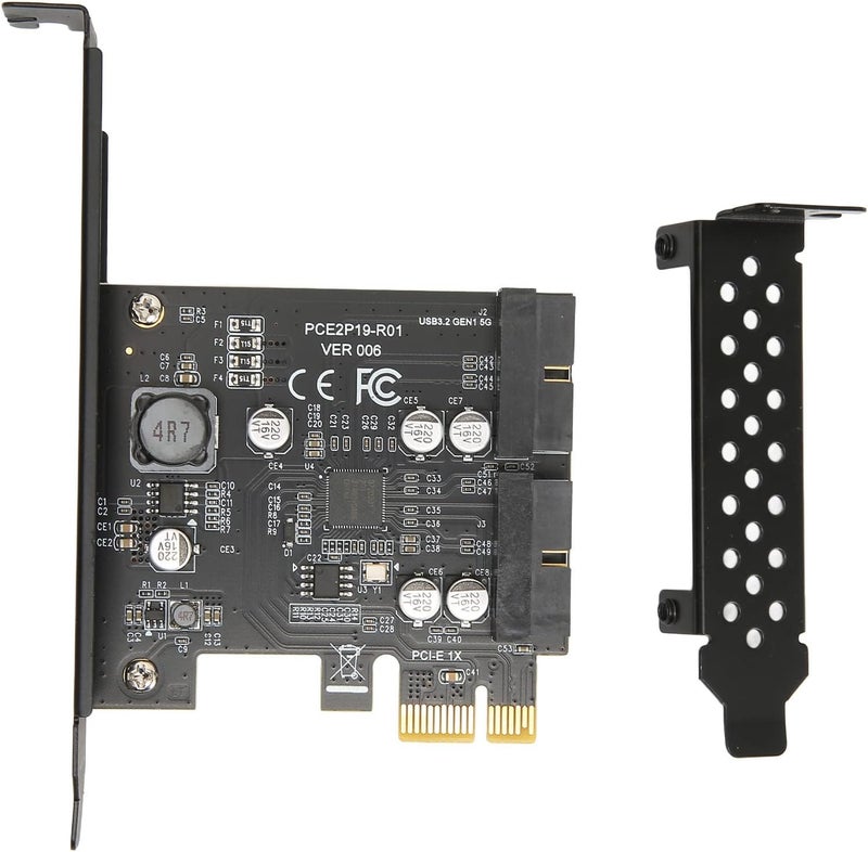 بطاقة توسعة USB 3.2 عالية الطاقة ذات منفذين بسرعة 5Gbps، مناسبة لأنظمة WinXP 8، 10، 11، بوصلة تحويل من PCIE إلى USB بموصل 19PIN وحاجز معدني (لون أسود) - Image 1