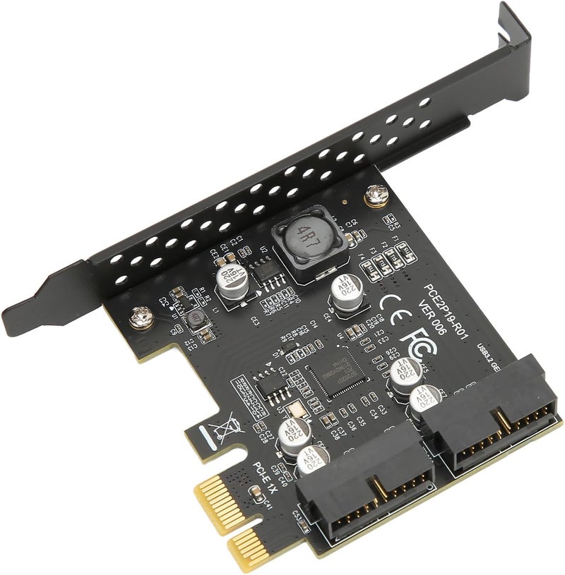 بطاقة توسعة USB 3.2 عالية الطاقة ذات منفذين بسرعة 5Gbps، مناسبة لأنظمة WinXP 8، 10، 11، بوصلة تحويل من PCIE إلى USB بموصل 19PIN وحاجز معدني (لون أسود) - Image 3