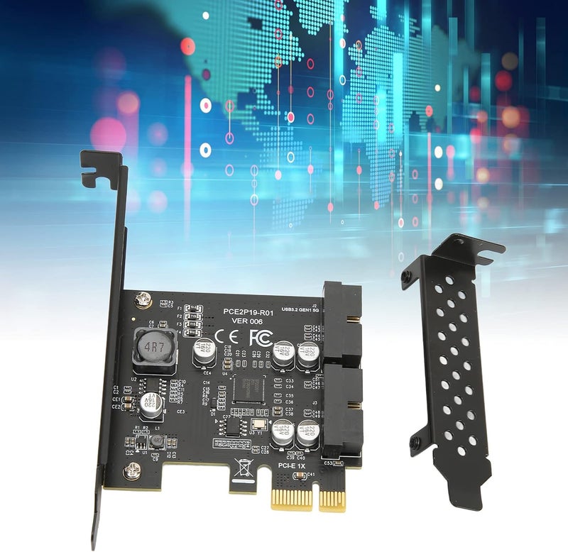 بطاقة توسعة USB 3.2 عالية الطاقة ذات منفذين بسرعة 5Gbps، مناسبة لأنظمة WinXP 8، 10، 11، بوصلة تحويل من PCIE إلى USB بموصل 19PIN وحاجز معدني (لون أسود) - Image 4
