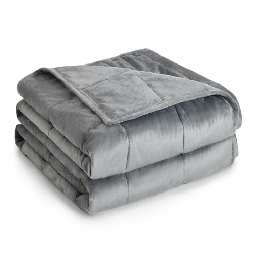 Topblan Weighted Blanket Twin Size 15lbs, Adult Weighted Blankets with Soft Warm Fabric for Sleeping and Calming, Adult Heavy Blanket for Sofa Bed, Grey, 48 x 72 inches - Image 1