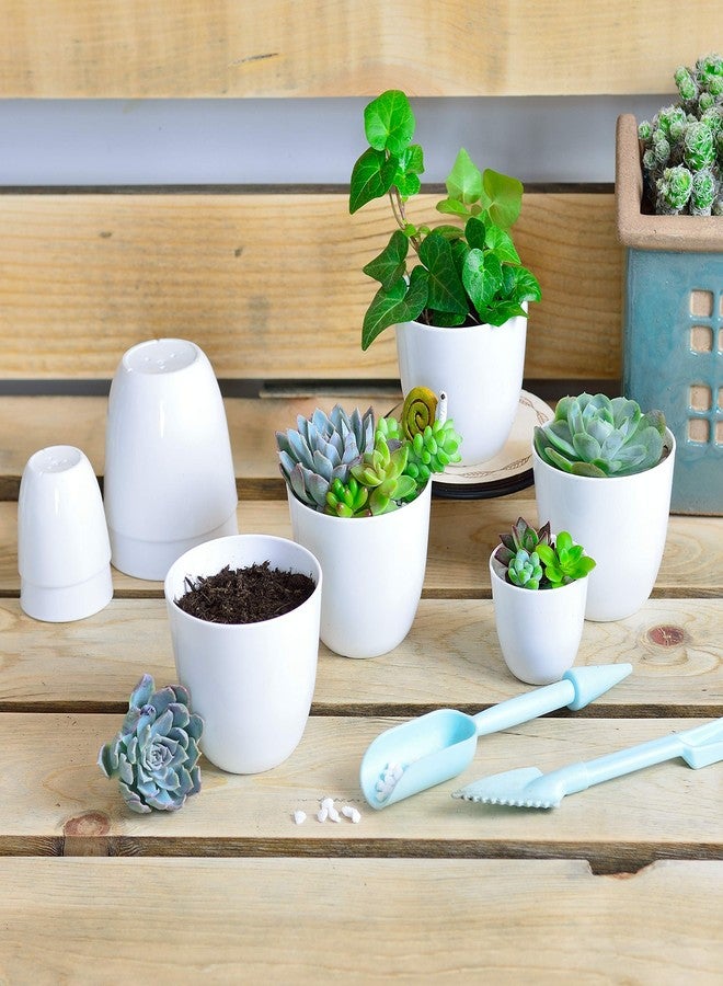 Youngever 24 Pack 5CM Mini Plastic Planters, Indoor Flower Plant Pots, White Gardening Pot with Drainage - NO Plant Included (Modern) - Image 4