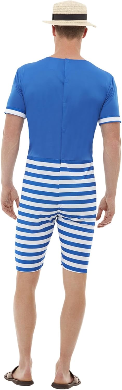 Smiffys 20s Bathing Suit Costume Blue  White with Short Jumpsuit Hat  Moustache 1920s Razzle Fancy Dress 1920s Dress Up Costumes - Image 3