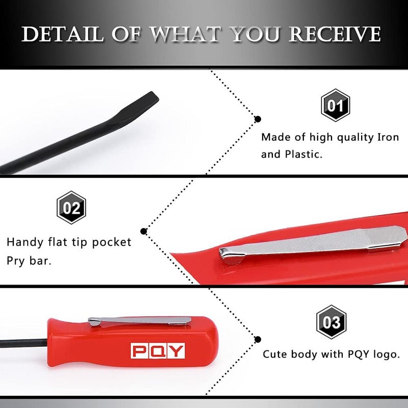 pqy Mini Pocket Pry Bar with Pocket Clip 4.5" Length 3pcs (red) - Image 3