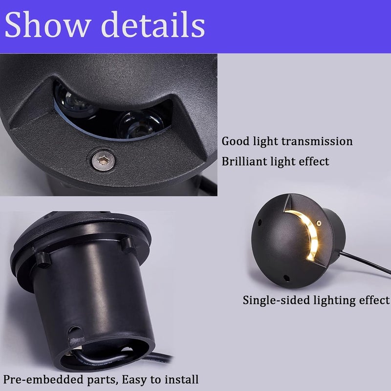 ضوء LED غائر تحت الأرض مقاوم للصدأ من الألومنيوم، مقاوم للماء IP66، خارجي، إضاءة من جانب واحد للدرجات والحديقة والممر - Image 3