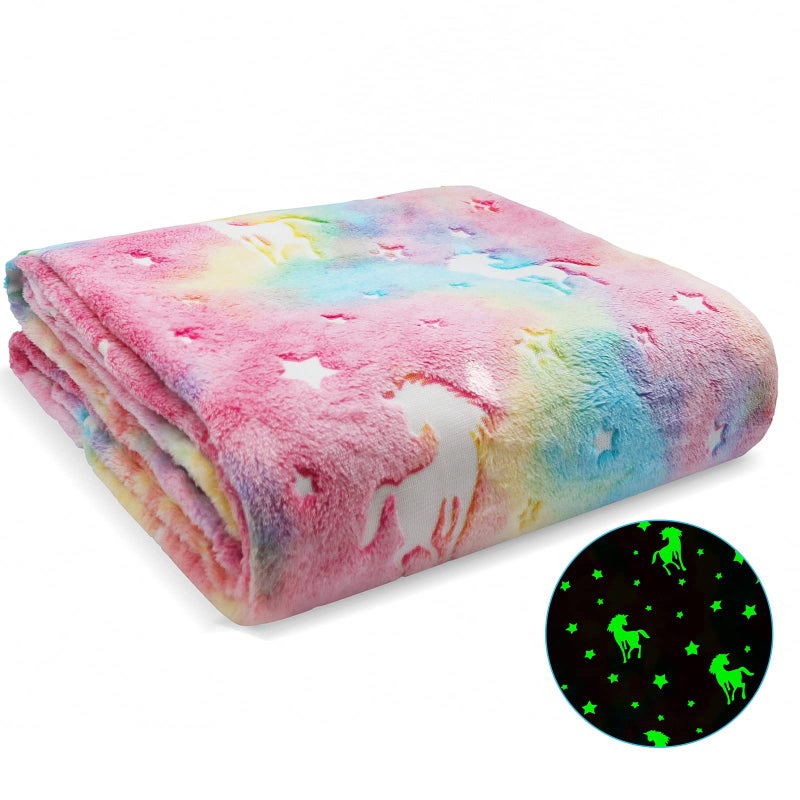 Ranedo Glow in the Dark Blanket 190cm x 150cm Unicorn Throw Blanket Kids Cozy Blanket Flannel Fleece Blanket All Seasons Blanket Christmas Holiday Birthday Gifts for Teen Kids Girls Boys Pink