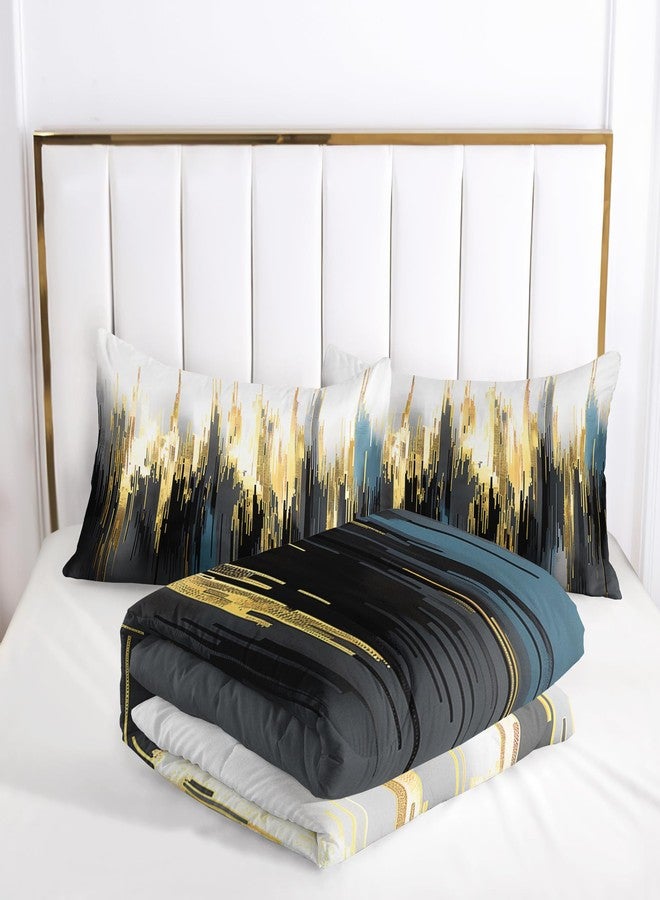 Nttopship Black White Gold Gradient Color Print Comforter Set Queen Size,Abstract Art Bedding Set,Patchwork Printed Quilted Set for Teens Adult,with 1 Comforter and 2 Pillow Case - Image 4