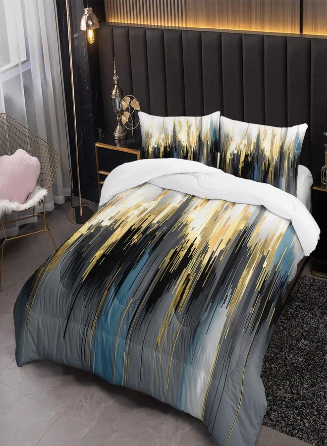 Nttopship Black White Gold Gradient Color Print Comforter Set Queen Size,Abstract Art Bedding Set,Patchwork Printed Quilted Set for Teens Adult,with 1 Comforter and 2 Pillow Case - Image 2