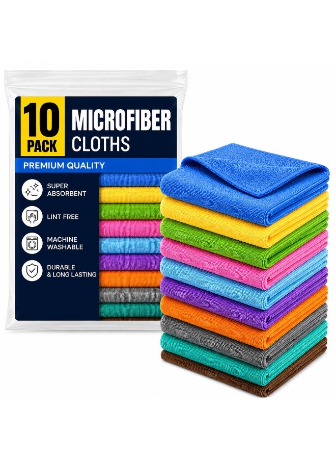 Pack of 10 Ultra-Fine Microfiber Cleaning Cloths, Super Absorbent & Streak-Free Reusable Towels for Car Wash, Kitchen, Bathroom & Home Cleaning, Lint-Free Multi Color (10) - Image 1