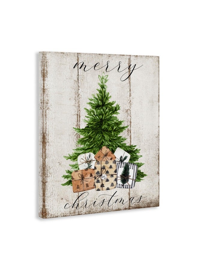 Stupell Industries Rustic Distressed Merry Christmas Tree Illustration Canvas Deborah Brown Wall Art, 16x20 - Image 3