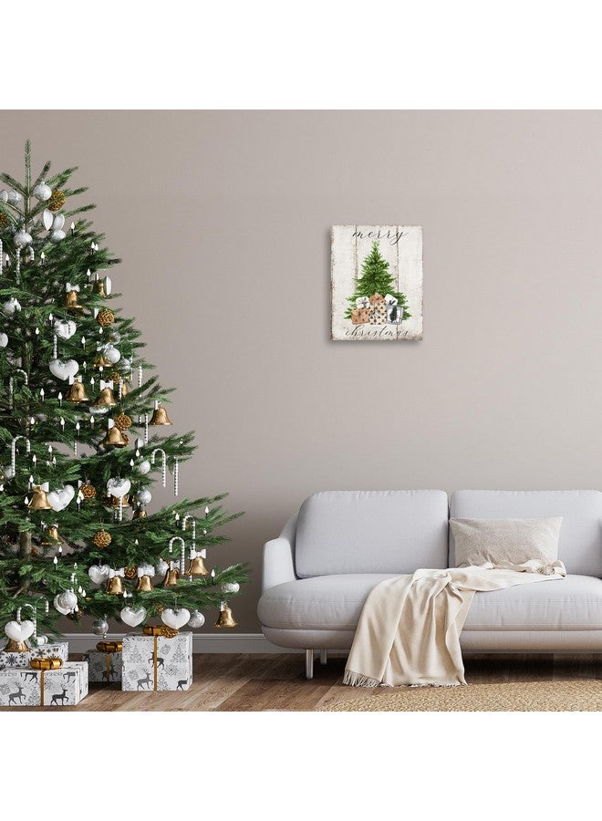 Stupell Industries Rustic Distressed Merry Christmas Tree Illustration Canvas Deborah Brown Wall Art, 16x20 - Image 2