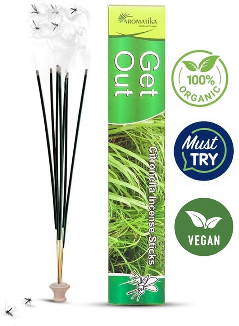 AROMATIKA Get Out Natural Mosquito Repellent Citronella Incense Sticks