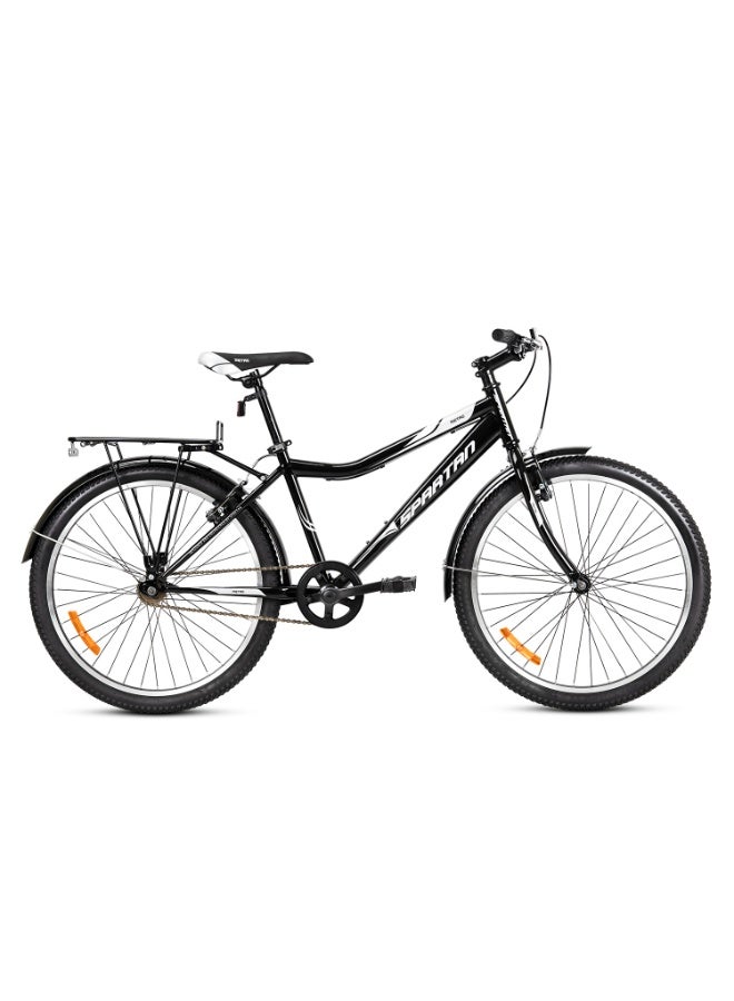 Spartan 24" Metro Commuter Bicycle – Black Grey Steel Frame with Improved Geometry, Single Speed City Bike, Rear Carrier for Utility, Dual Rim Brakes, Comfortable Upright Urban Bicycle, SP-3239 - Image 2