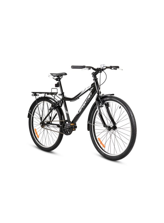 Spartan 24" Metro Commuter Bicycle – Black Grey Steel Frame with Improved Geometry, Single Speed City Bike, Rear Carrier for Utility, Dual Rim Brakes, Comfortable Upright Urban Bicycle, SP-3239 - Image 1