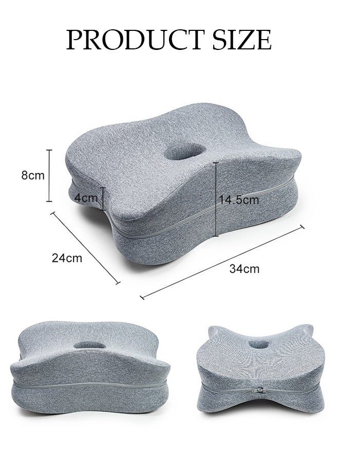 DUNISO Knee Pillow for Side Sleepers，Memory Foam Leg Pillow for Sleeping，Leg Pillow with Washable Cover，Hollow and Breathable Design，for Hip Pain, Lower Back Pain Relief，Suitable for Supporting Thighs, Knees, Ankles，34*24*8/14CM，Grey - Image 2
