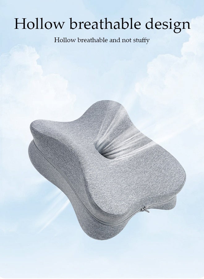 DUNISO Knee Pillow for Side Sleepers，Memory Foam Leg Pillow for Sleeping，Leg Pillow with Washable Cover，Hollow and Breathable Design，for Hip Pain, Lower Back Pain Relief，Suitable for Supporting Thighs, Knees, Ankles，34*24*8/14CM，Grey - Image 4