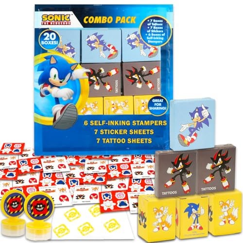 Sonic The Hedgehog Sonic Party Favors for 20 Guests Bundle 20 Pieces Favor Boxes with Stickers Tattoos and Stampers for Kids Birthday Party Sonic Party Supplies and Decorations Combo Pack - Image 1