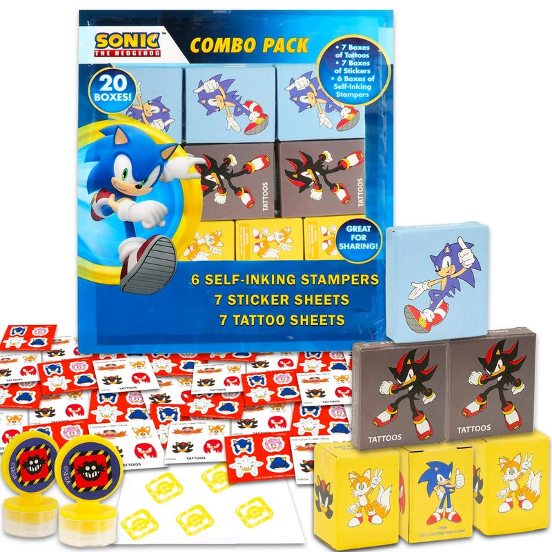Sonic The Hedgehog Sonic Party Favors for 20 Guests Bundle 20 Pieces Favor Boxes with Stickers Tattoos and Stampers for Kids Birthday Party Sonic Party Supplies and Decorations Combo Pack - Image 2