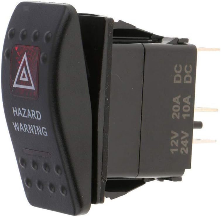 E Support 12V 20A Bar Rocker Switch Red LED Hazard Warning Light Lamp Car Motor - Image 3