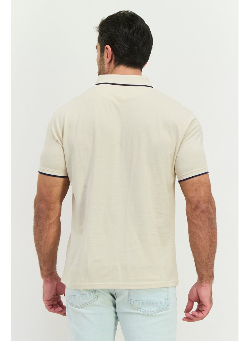 CROSSHATCH Men Regular Fit Brand Logo Short Sleeves Polo, Off White  - Image 3