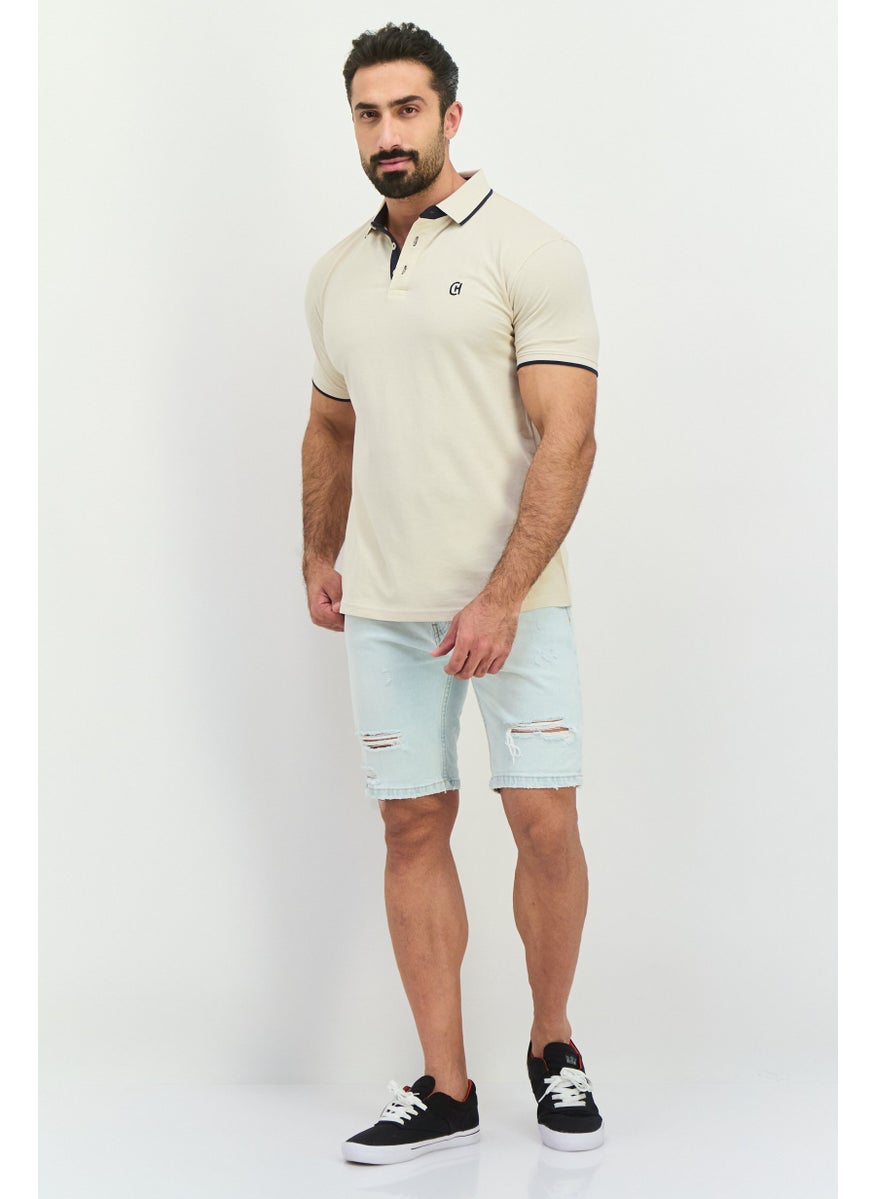 CROSSHATCH Men Regular Fit Brand Logo Short Sleeves Polo, Off White  - Image 4