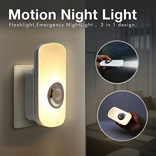 Sensky 3-in-1 Motion Sensor Night Light Plug in, Rechargeable Flashlight, Emergency Night Light for Bedroom, Bathroom, Living Room, Stairways, Hallways - Image 2