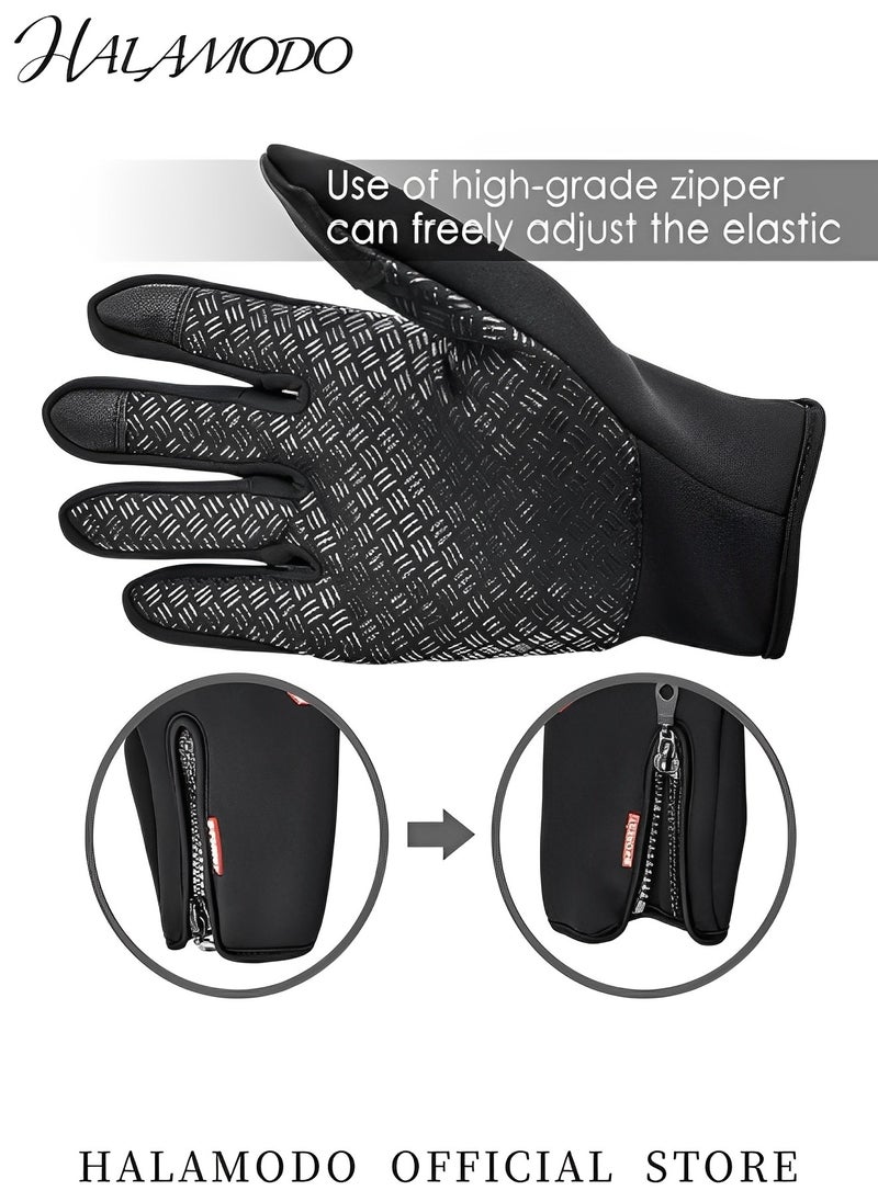 HALAMODO Winter Gloves Touch Screen Warm Gloves Cold Weather Windproof Cycling Driving Riding Bike Telefingers Thermal Gloves Non-Slip Silicone Gel Adjustable Full Finger Mittens  - Image 3