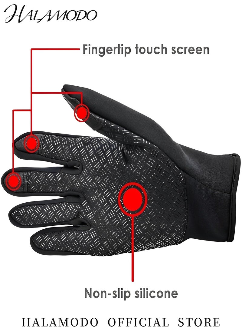 HALAMODO Winter Gloves Touch Screen Warm Gloves Cold Weather Windproof Cycling Driving Riding Bike Telefingers Thermal Gloves Non-Slip Silicone Gel Adjustable Full Finger Mittens  - Image 5