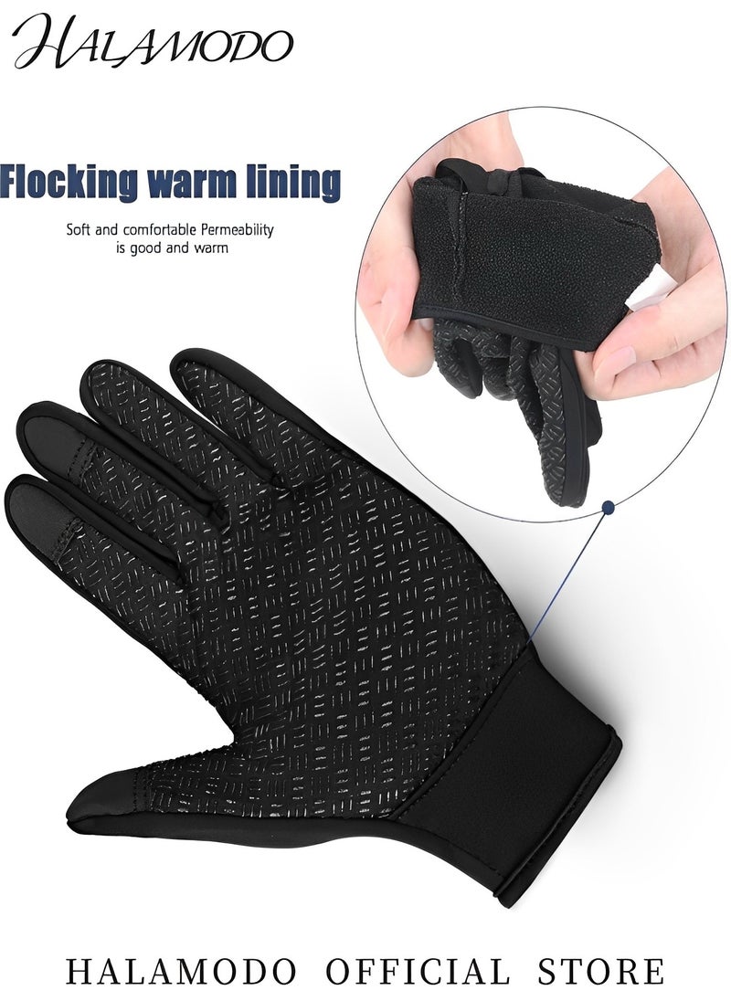 HALAMODO Winter Gloves Touch Screen Warm Gloves Cold Weather Windproof Cycling Driving Riding Bike Telefingers Thermal Gloves Non-Slip Silicone Gel Adjustable Full Finger Mittens  - Image 2