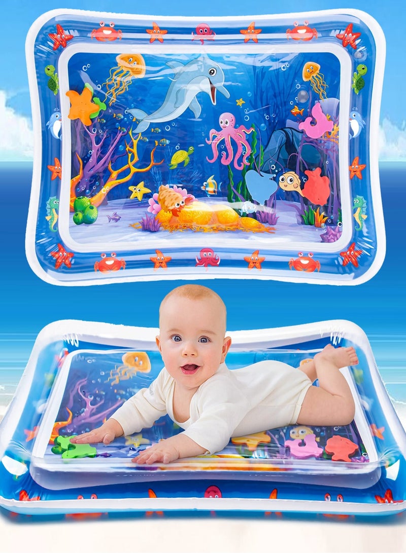 Beauenty Baby Tummy Time Water Mat – BPA-Free, Leak-Proof Sensory Play Mat for Infants with Colorful Sea World Graphics  Floating Marine Animals, Ideal for Strengthening Neck, Shoulder  Back Muscles, Promote - Image 1