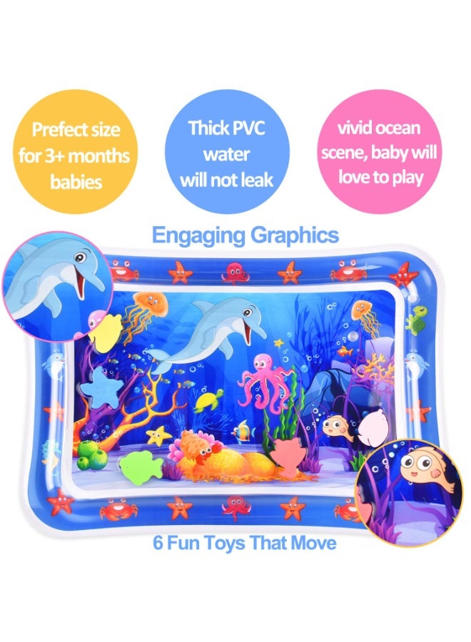 Beauenty Baby Tummy Time Water Mat – BPA-Free, Leak-Proof Sensory Play Mat for Infants with Colorful Sea World Graphics  Floating Marine Animals, Ideal for Strengthening Neck, Shoulder  Back Muscles, Promote - Image 5